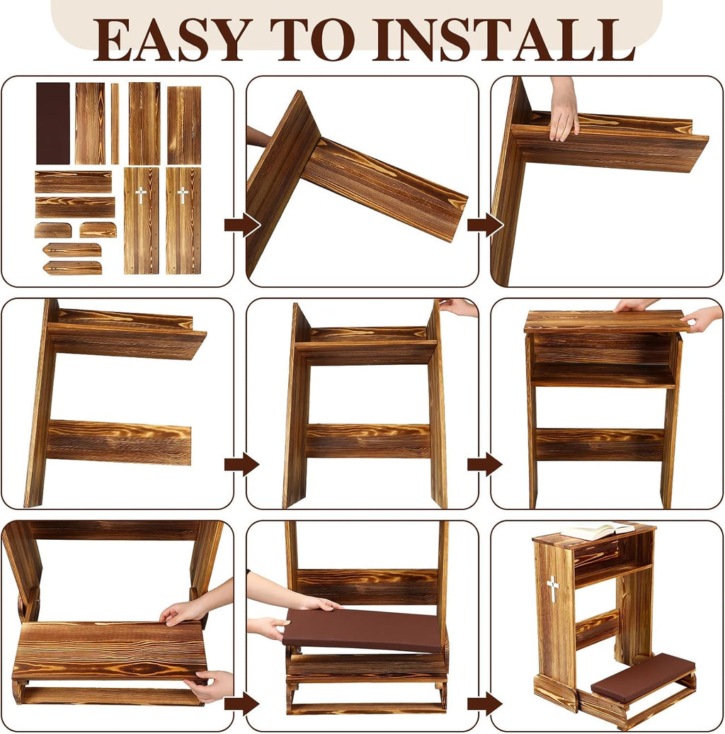 Solid Wood Prayer Bench Stool with Shelf and Cushion Church Prayer Bench Table Chair Padded Kneeler for Kneeling at