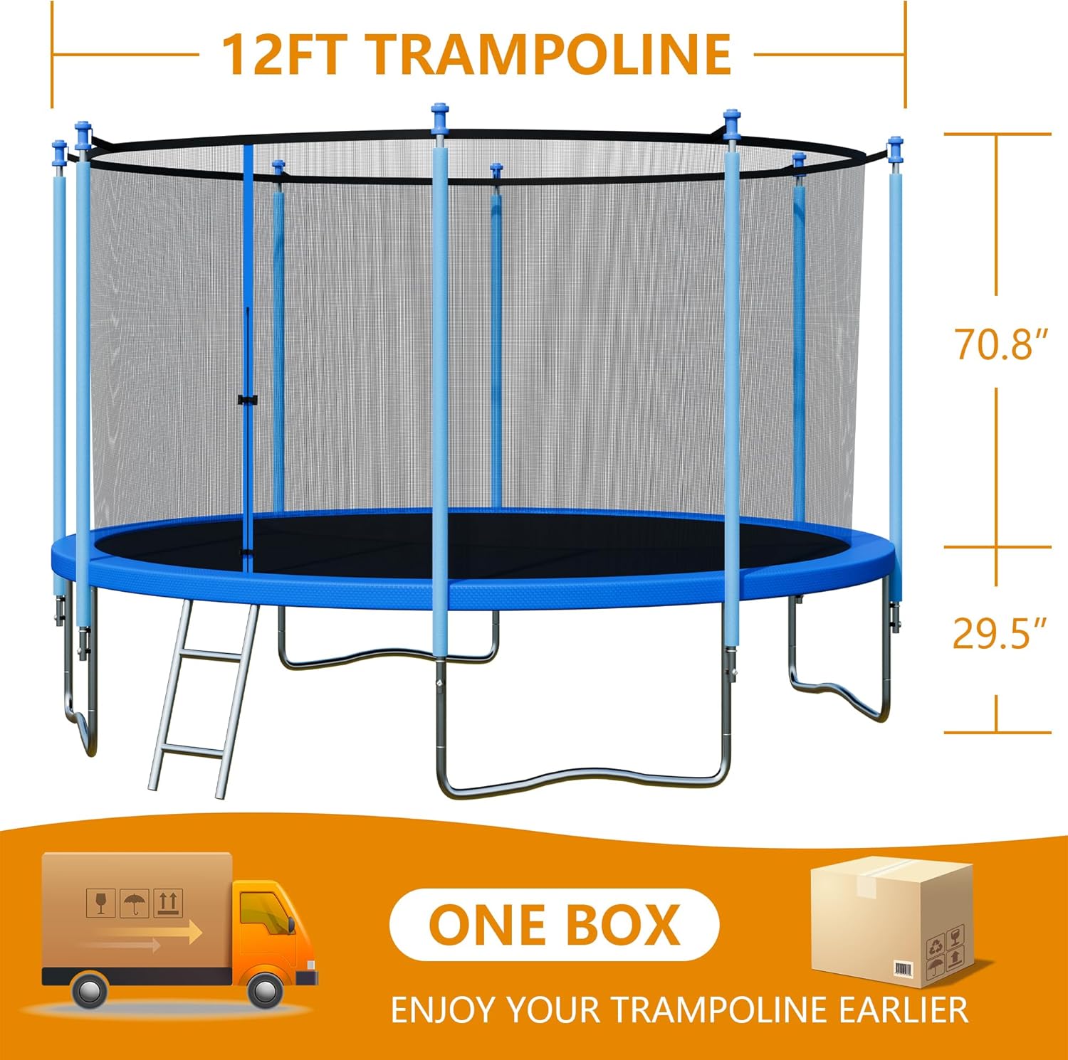 Trampoline Outdoor 12FT 14FT with Enclosure and Ladder, ASTM Approved Recreational Trampoline for Kids and Adults