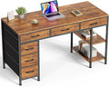 Computer Desk with 6 Drawers, Office Desk with Shelves, Reversible Gaming Desk, Corner Desk with Storage, Work for