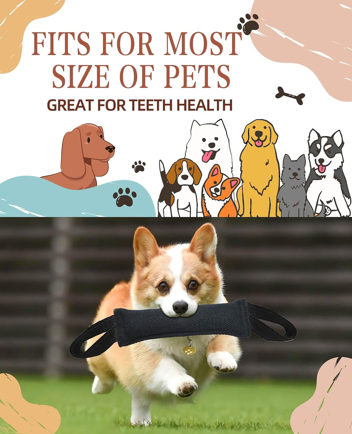 Tug of War Dog Toy Bite with 2 Strong Handles Made of Durable Tear Resistant Strong Stitches
