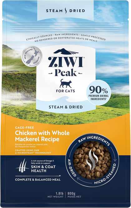 Peak Steam & Dried Cat Food, Chicken with Mackerel, 90% Meat, 1.8 lb