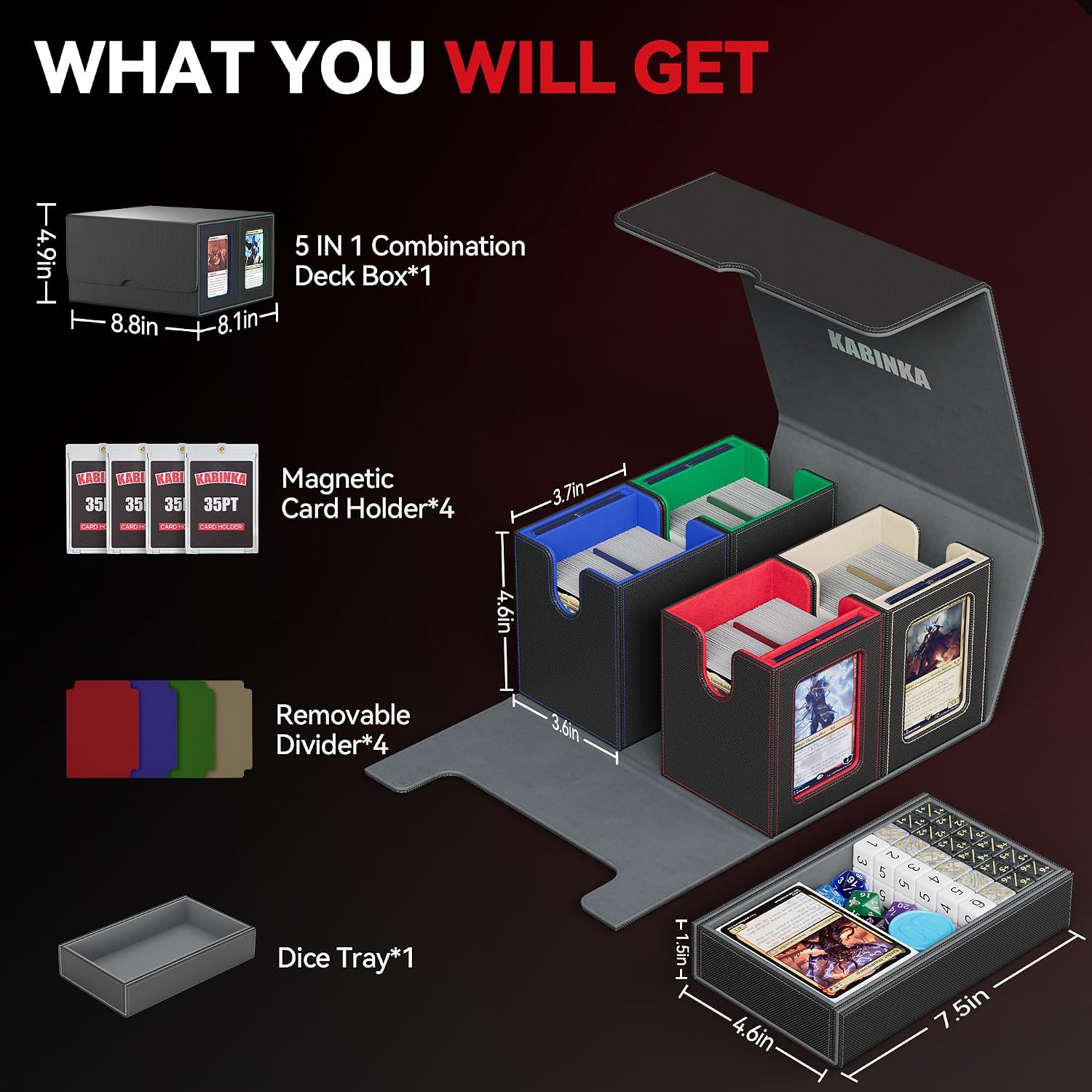 MTG Commander Deck Box, Holds 400+ Double-Sleeved Cards | 5-in-1 Card Deck Box, Patented Design, Magnetic Detachable