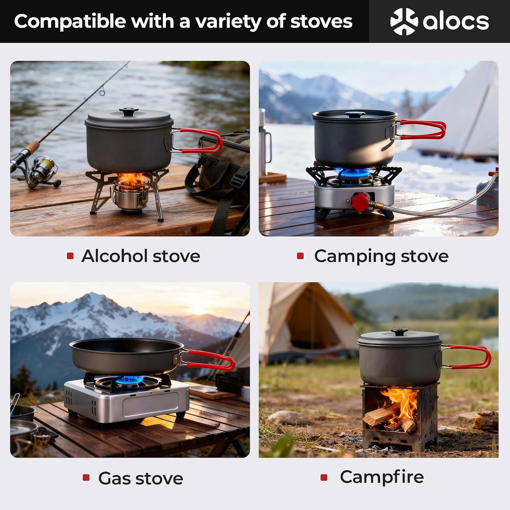 Camping Cookware Set Camping Gear, Compact Camping Pots and Pans Set, Durable Hard Alumina Camping Cooking Set for