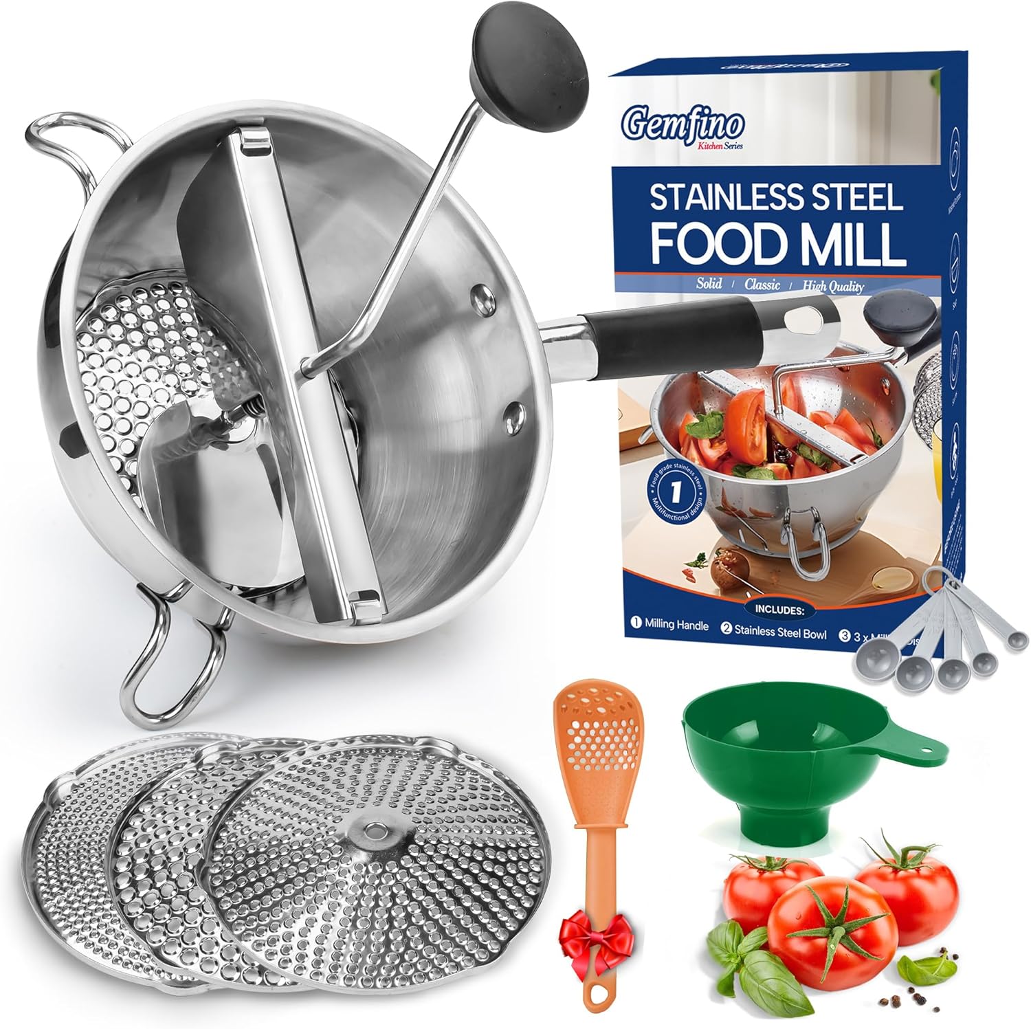 Stainless Steel Food Mills With 3 Milling Discs,Ergonomic design Of Rotary Food Mills For Tomato Sauce,Potatoes,Jams