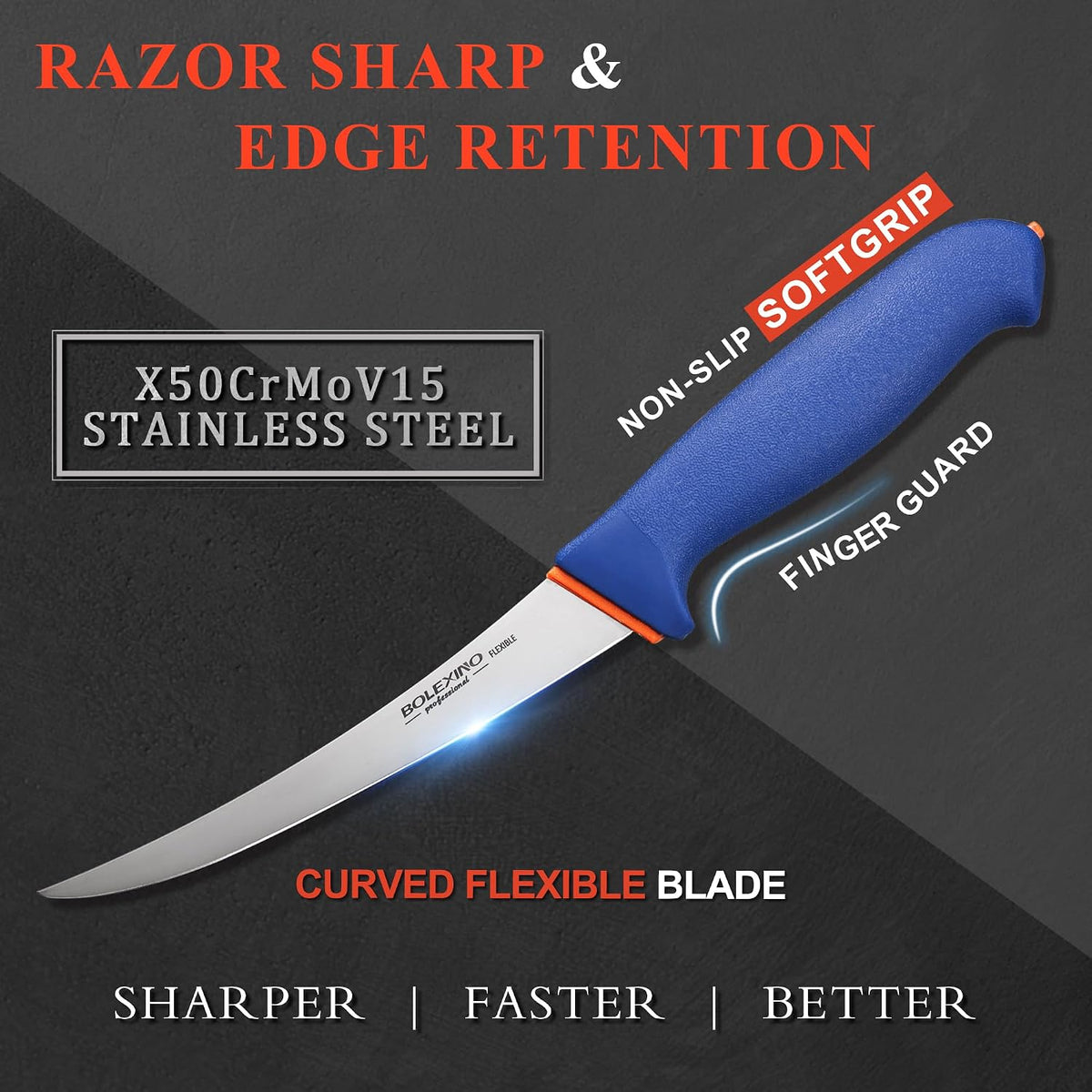 6 Inch Boning Knife Flexible Curved Blade for Meat & Fish Deboning