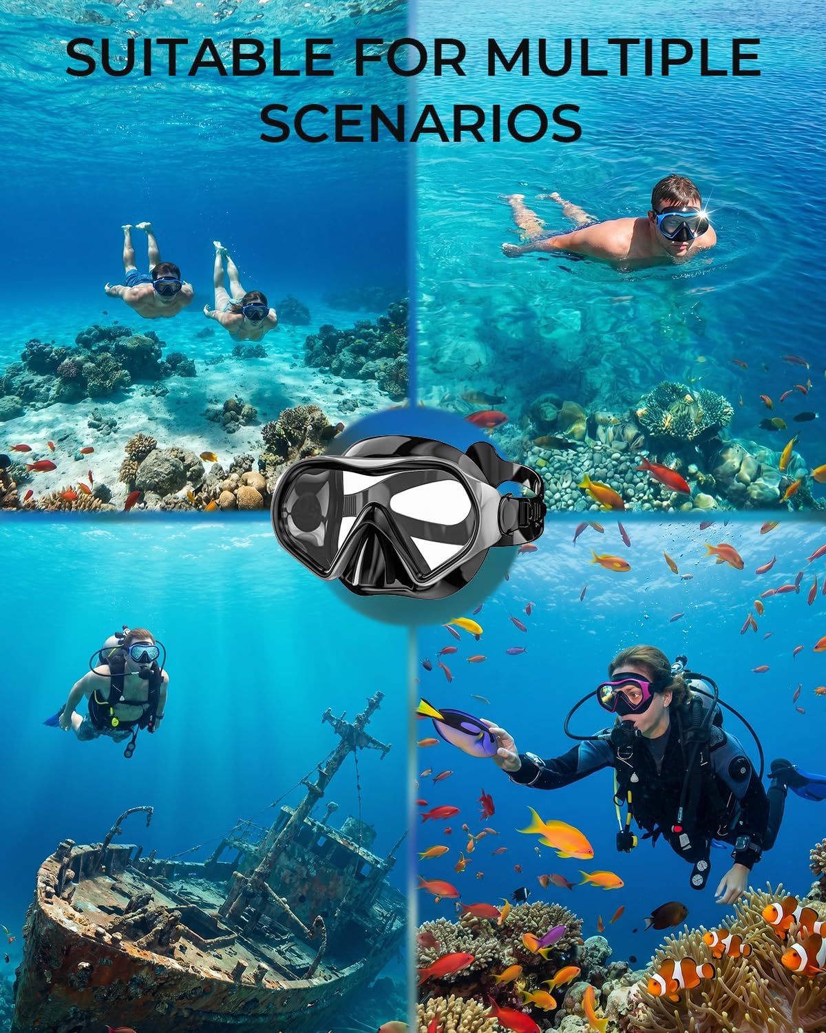 Snorkel Mask Adults 180° Panoramic Anti-Fog Leak-Proof Diving Goggles Swimming Gear