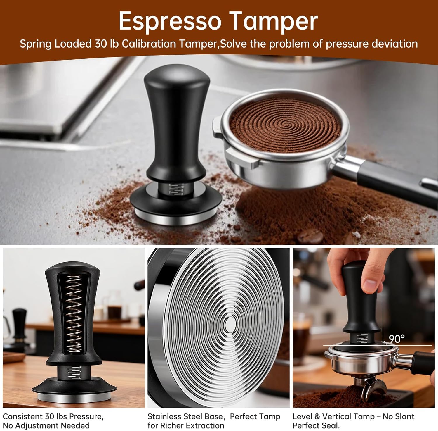 51mm Espresso Accessories Kit, 9 Pcs Espresso Tamper Tools Set | Calibrated Tamper, Acacia Wood Station, Distributor