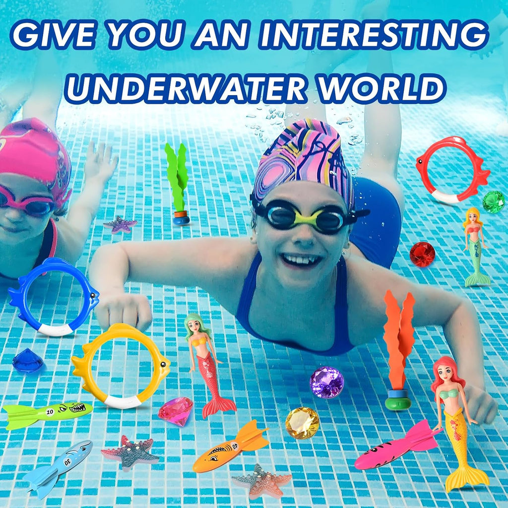 Pool Diving Toys for Kids, Summer Swim Water Toys for Boys Girls, Mermaid, Colourful Torpedos, Diving Rings, Starfish