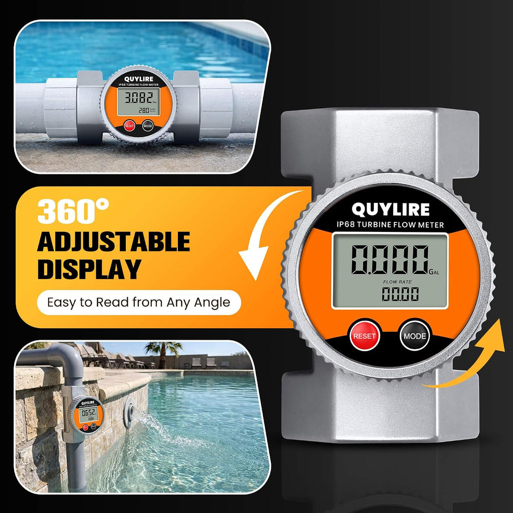 Waterproof 1.5 Inch Flow Meter for Hot/Cold Water, Fuel & Liquids