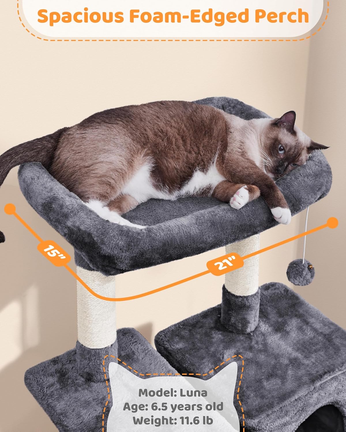 Yaheetech 63in Large Cat Tree for Heavy Cats up to 22lbs, Anti-Wobble Tower with Condo & Hammock, Space-Saving for