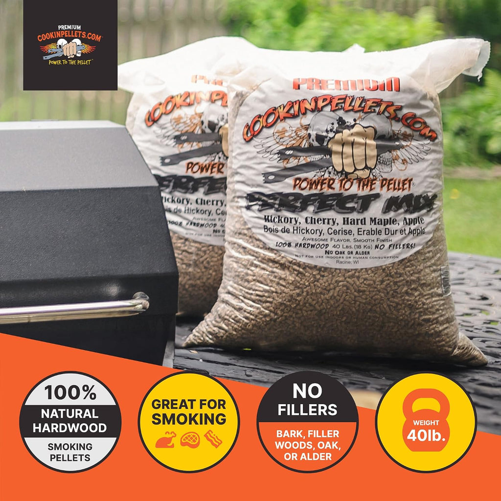 CookinPellets Perfect Mix Natural Hardwood Hickory, Cherry, Hard Maple, and Apple BBQ Grill Wood Pellets for Pellet