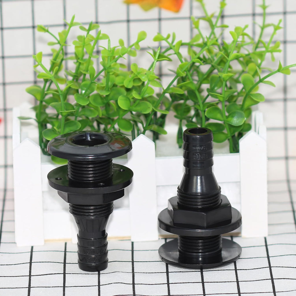 2Pcs Thru Hull Fitting(3/4"), Marine Through Hull Connector Fitting for Boats, Black
