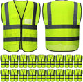 20 Pack Reflective Safety Vests with Pockets, High Visibility Mesh Construction Vest for Men Women, Neon Yellow, Size L