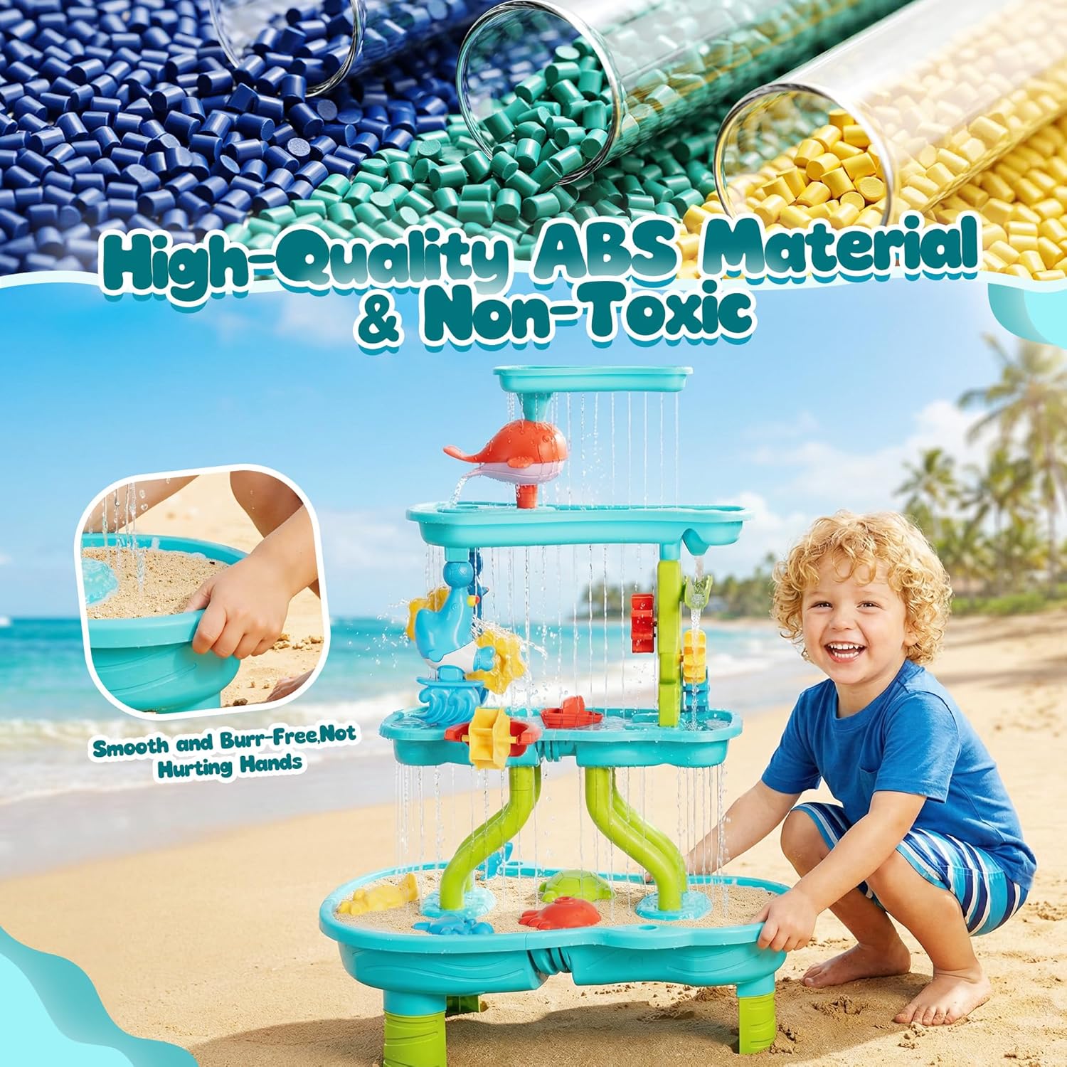 4 -Tier Kids Sand and Water Table for Toddlers - Outdoor Water Sand Play Table Toys for Boys Girls, Summer Splash