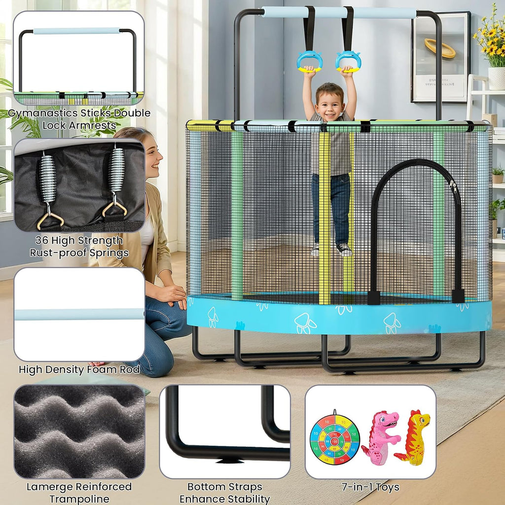 Kids Trampoline, Indoor Trampoline Approved by ASTM, Safety Enclosure Net and Adjustable Handrail, 1-8 Children