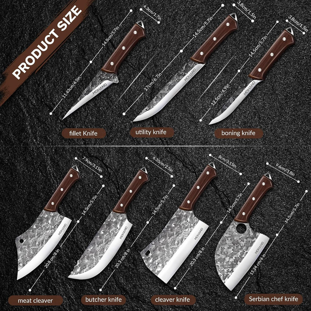 Butcher Knife Set, Hand Forged Butcher Chef Knife Set with Roll Bag