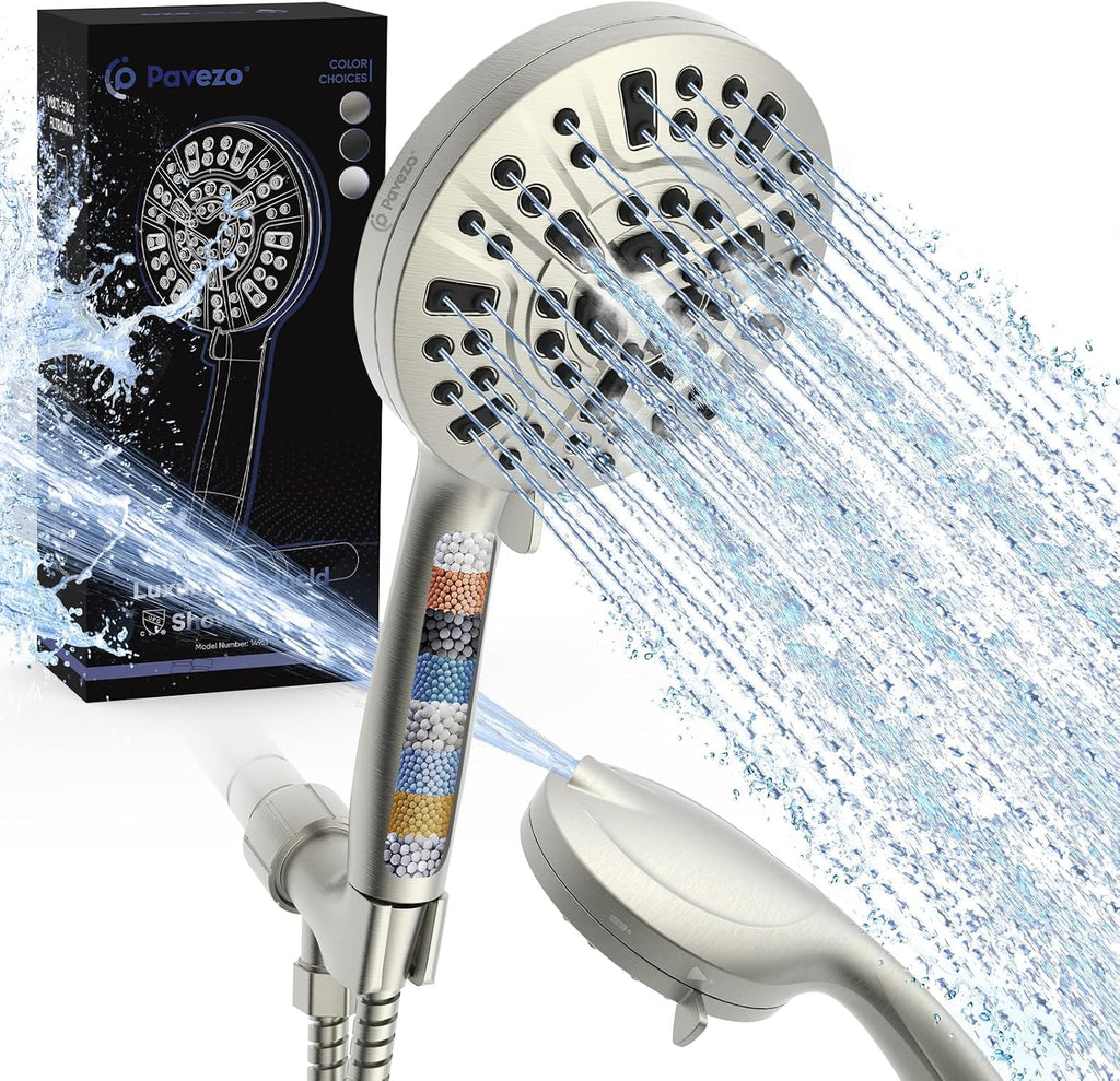 High Pressure Handheld Shower Head with Filter, 10 Spray Modes, Classic Nickel