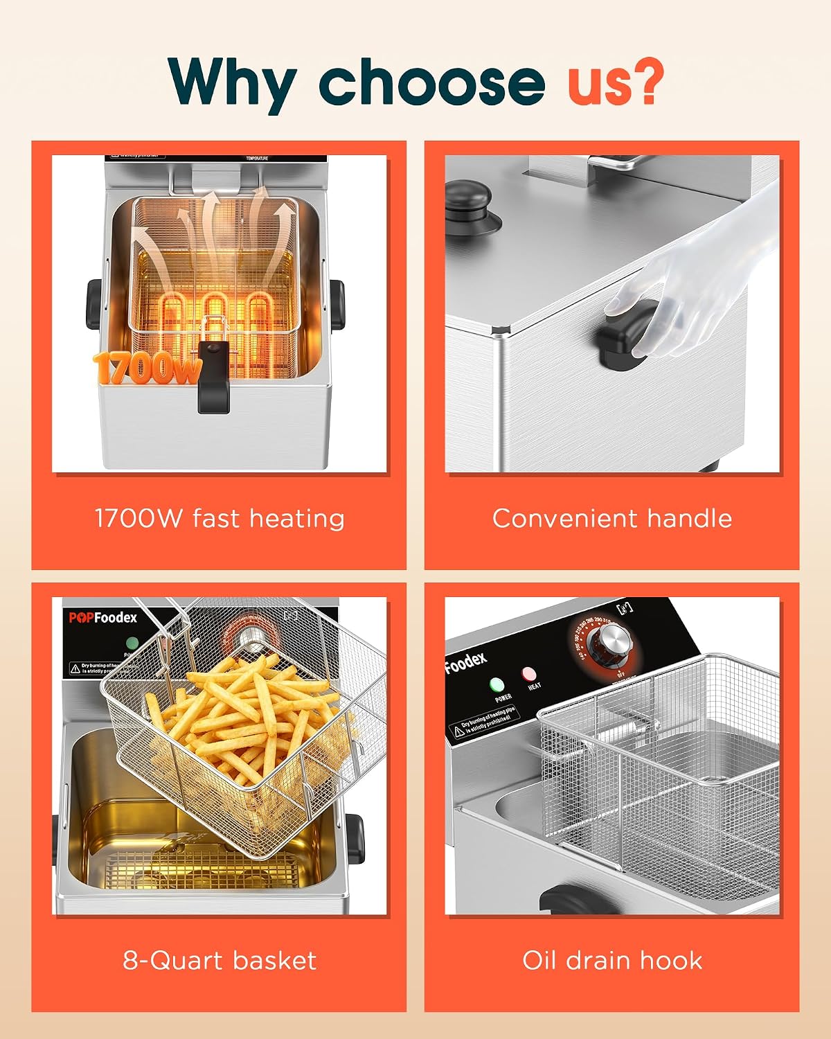 Commercial Deep Fryer - 11L Electric Deep Fryer, Stainless Steel Countertop Deep Fryer with Extra Large Basket & Lid