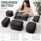 Ultralight Compression Packing Cubes for Travel, 6-Pack, Black
