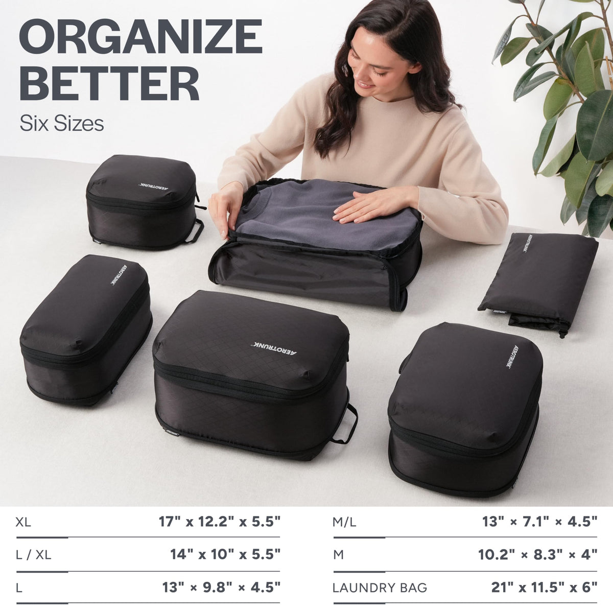 Ultralight Compression Packing Cubes for Travel, 6-Pack, Black