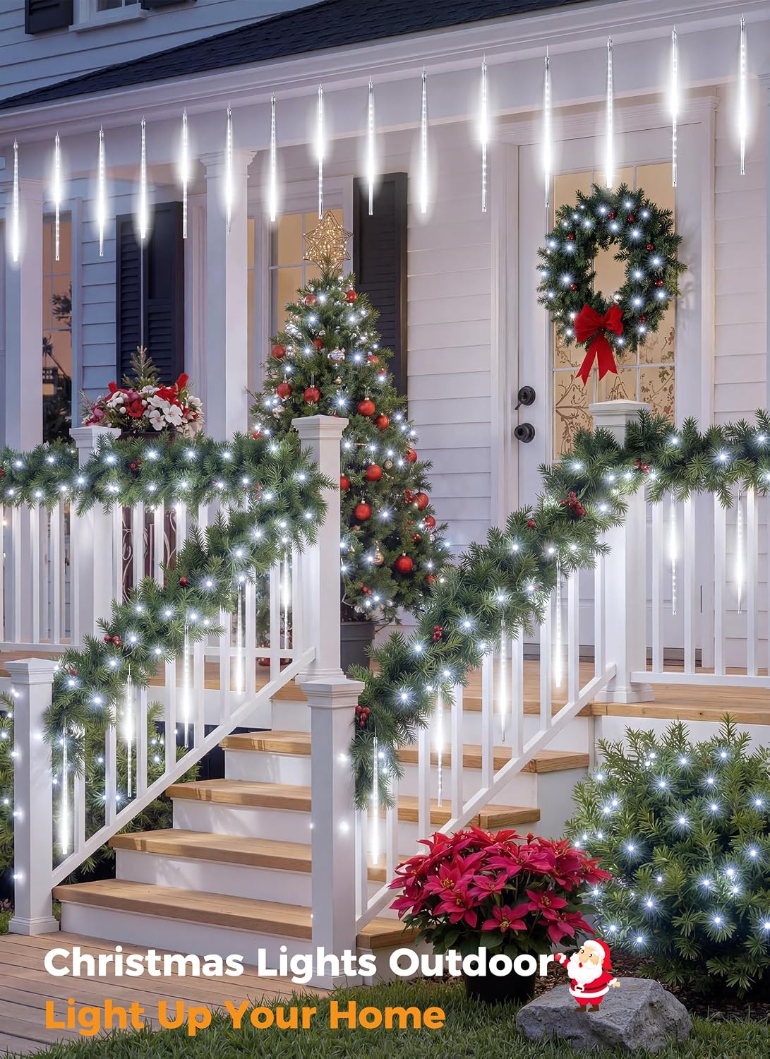 Christmas Lights Outdoor, 16 Inch 10 Tube 360 LED Icicle Lights | Connectable Meteor Shower Light Outdoor, Hanging