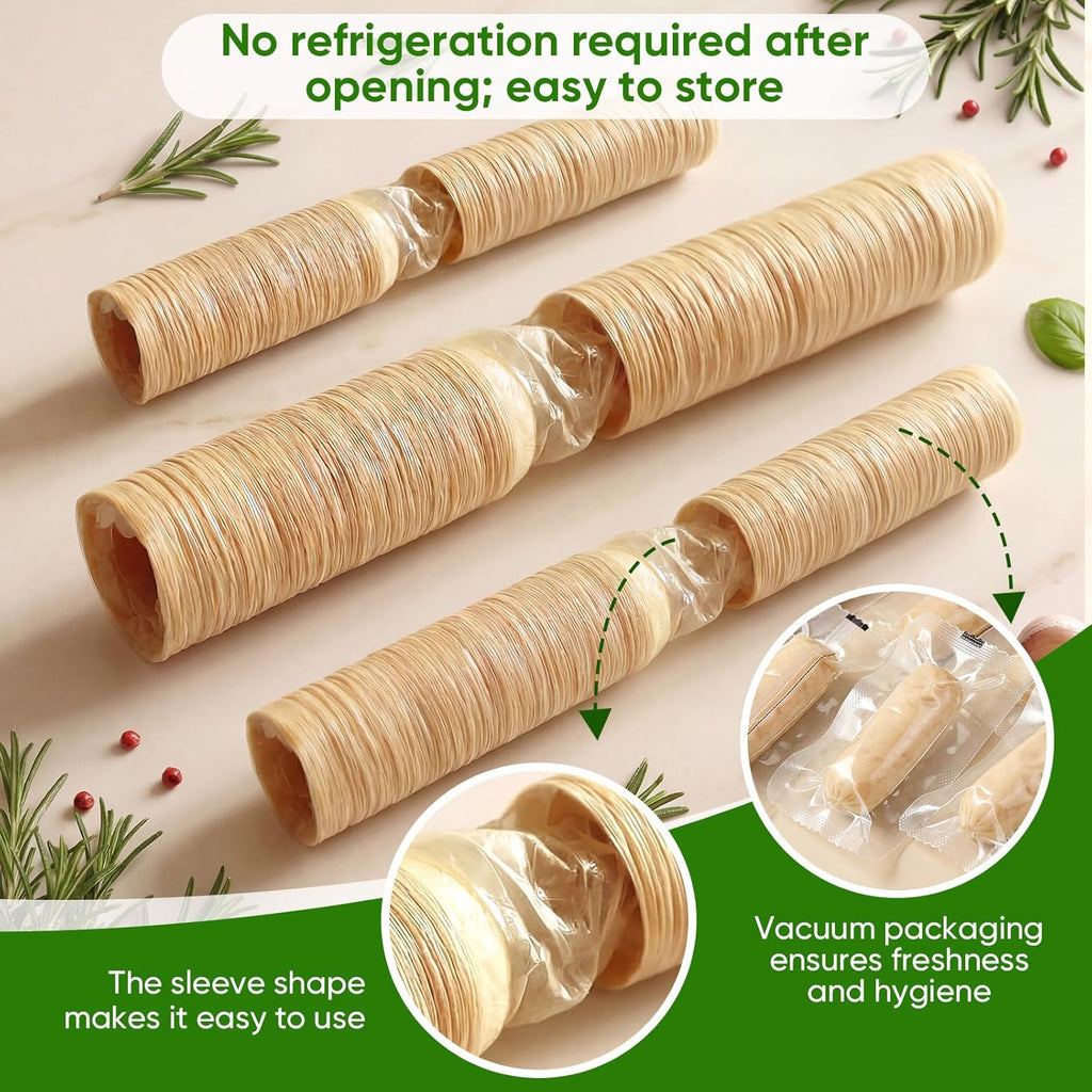 HALAL Grade A Collagen Sausage Casings, Edible Drying Casing 15m/49ft Longer Length , 32mm/ 1 1/4'' for Flavorous