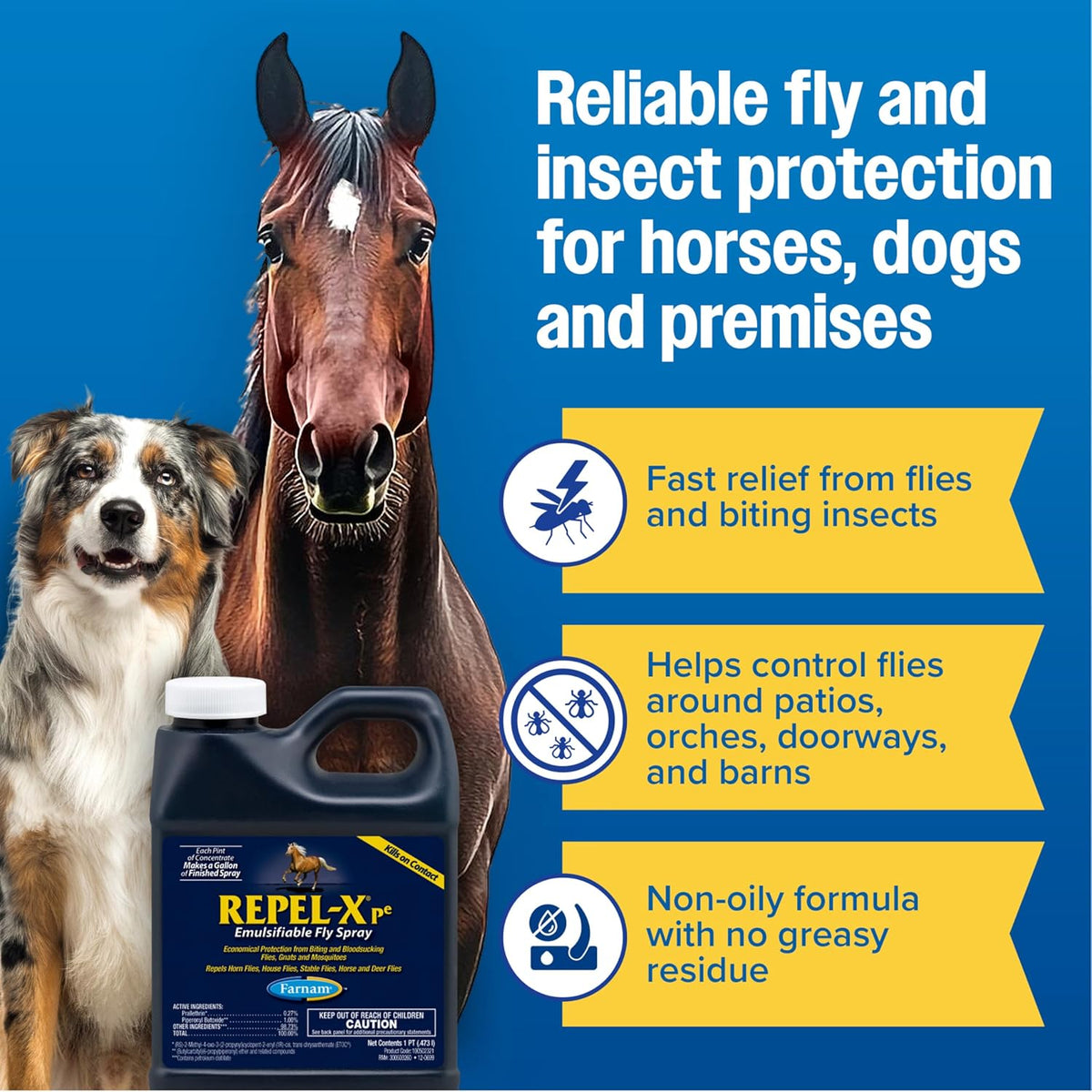 Repel-X pe Concentrated Fly Spray for Horses & Dogs, 16 Ounces