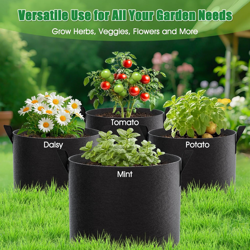 5 Gallon Grow Bags 4 Pack – 300G Non-Woven Thickened Fabric Plant Pots with Reinforced Handles, Breathable Drainage
