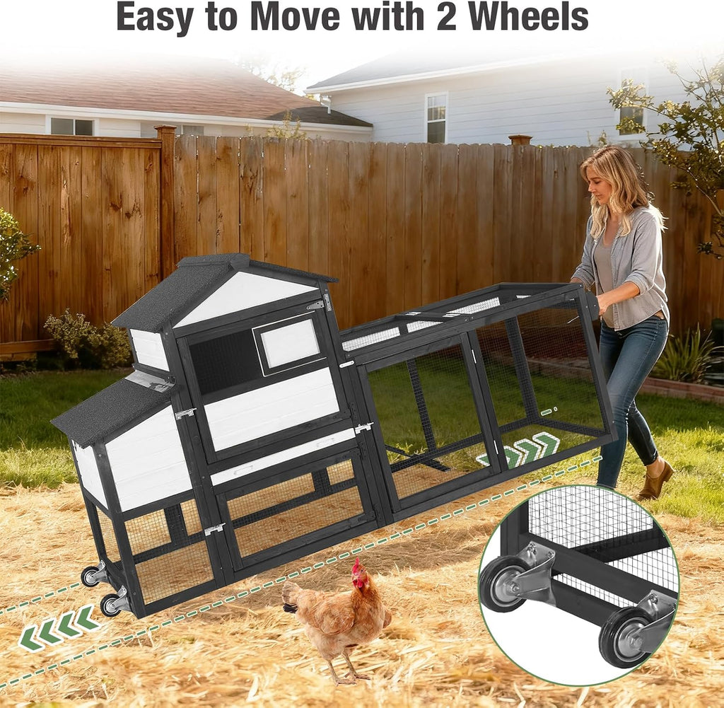 Mobile Chicken Coop Wooden with Wheels, Expandable Outdoor Chicken Tractor with Nesting Box & Pull-Out Tray