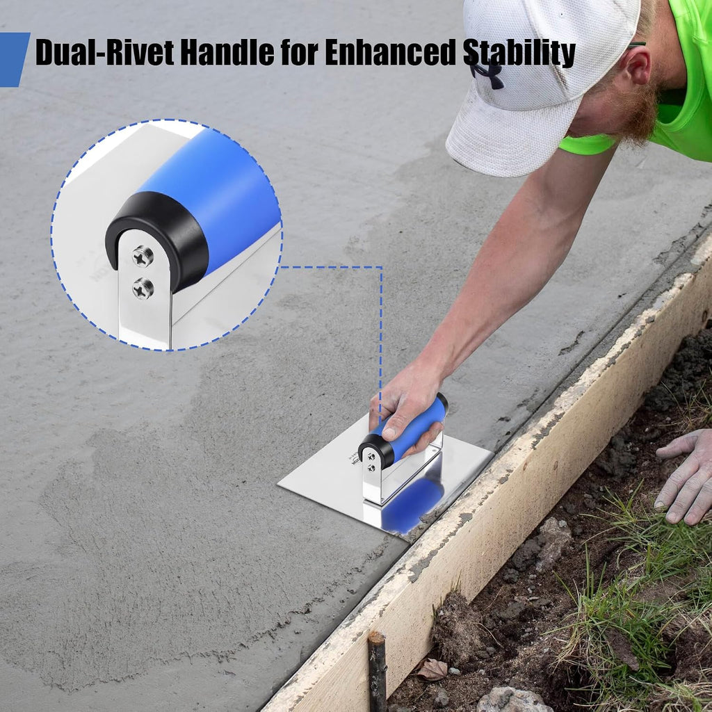 6" x 6" Widened Stainless Steel Concrete Edger Tool,3/8" R,1/2" D | Extra-Wide Hand Edger, Seamless Welding &