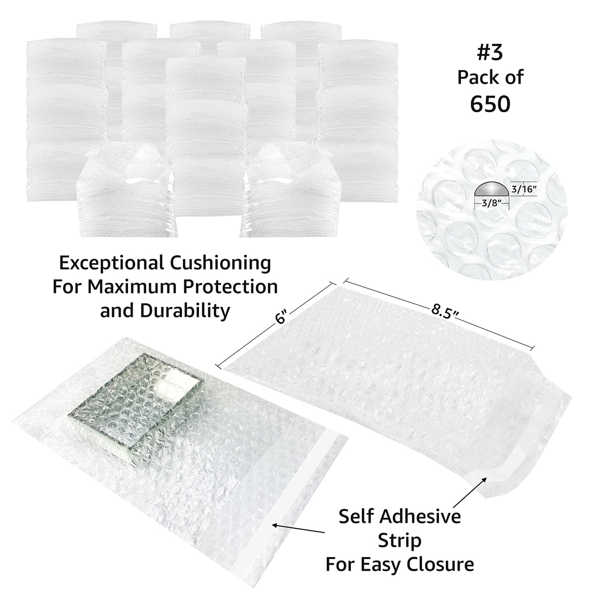 Bubble Pouches, 650 Pack, 6" x 8.5"