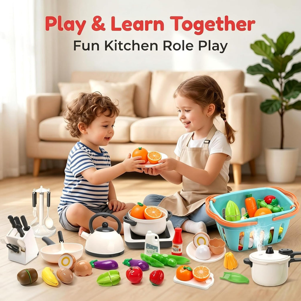 Pretend Play Kitchen Toy with Cookware Steam Pressure Pot and Electronic Induction Cooktop, Cooking Utensils, Toy