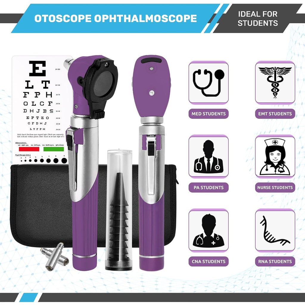 Multi-Function 2 in 1 Otoscope Set - Otoscope/Ophthalmoscope for Ear & Eye Examination - Professional Kit for Home