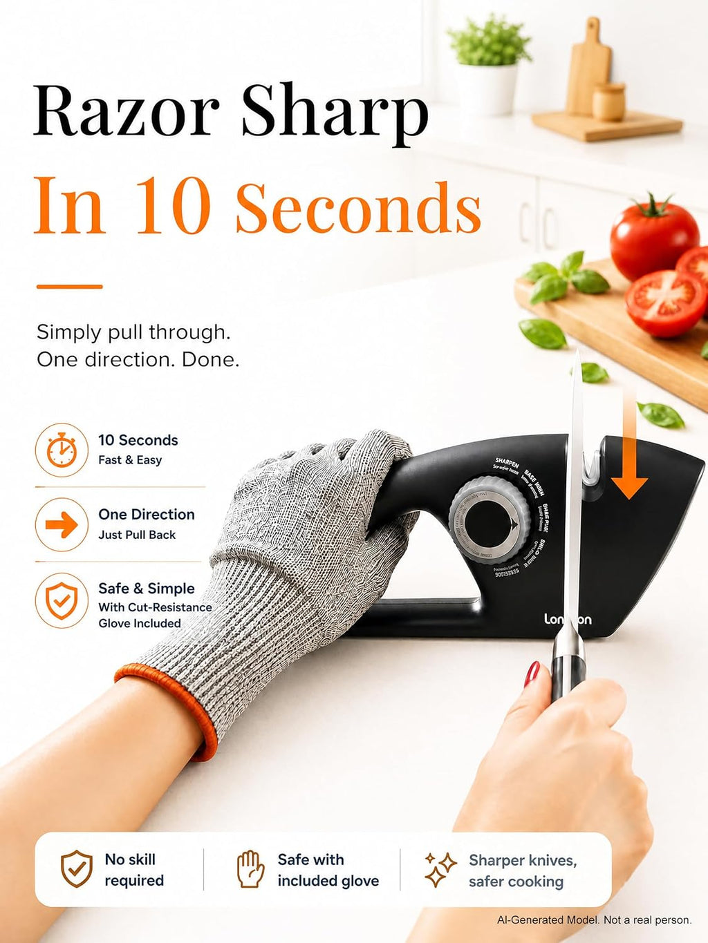 6-in-1 Knife Sharpener 5 Stage with Cut-Resistant Glove, Manual Kitchen Tool for Scissors, Straight & Serrated