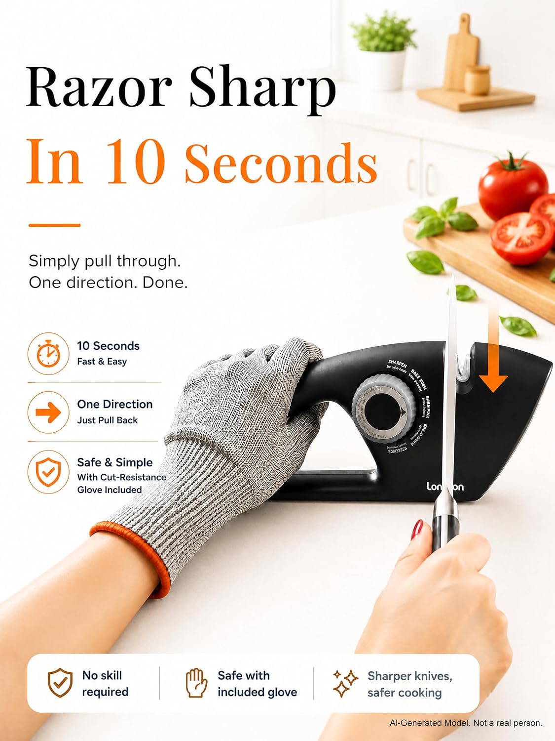 6-in-1 Knife Sharpener 5 Stage with Cut-Resistant Glove, Manual Kitchen Tool for Scissors, Straight & Serrated