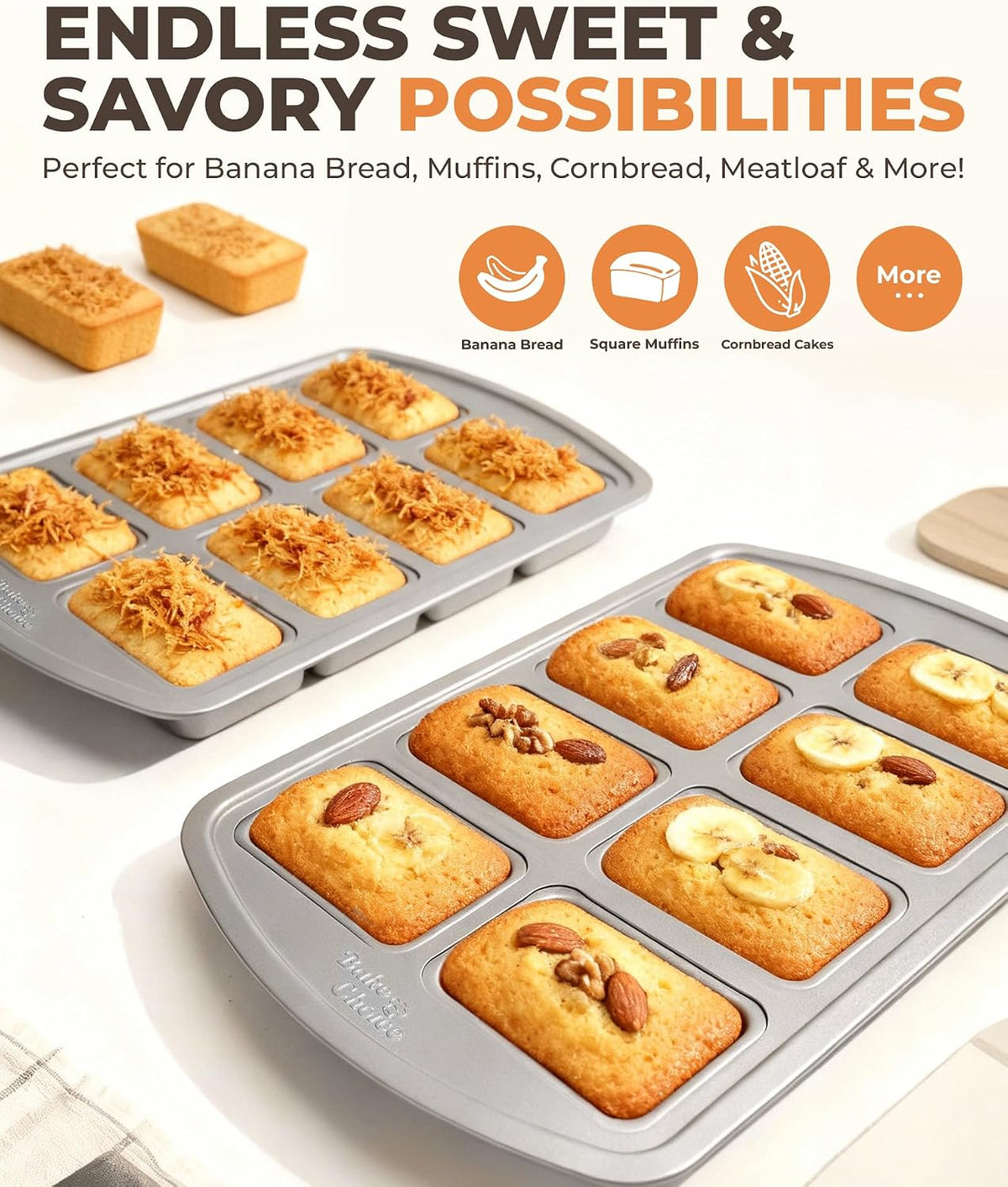 Mini Loaf Pan, 8-Cavity Non-Stick Carbon Steel Baking Pans Set