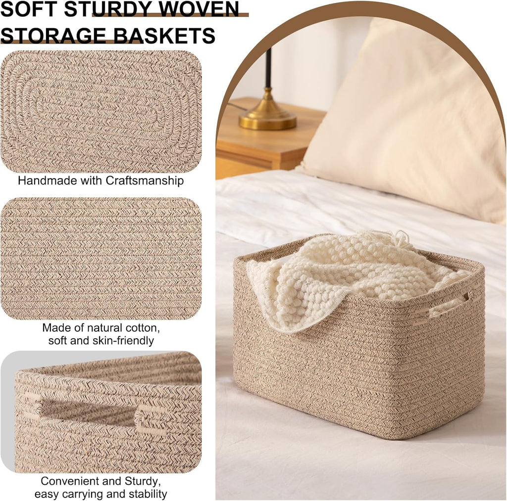 Storage Baskets for Organizing, Woven Decorative Baskets for Shelves - Books, Towels, and Clothes, Cotton Rope Toy
