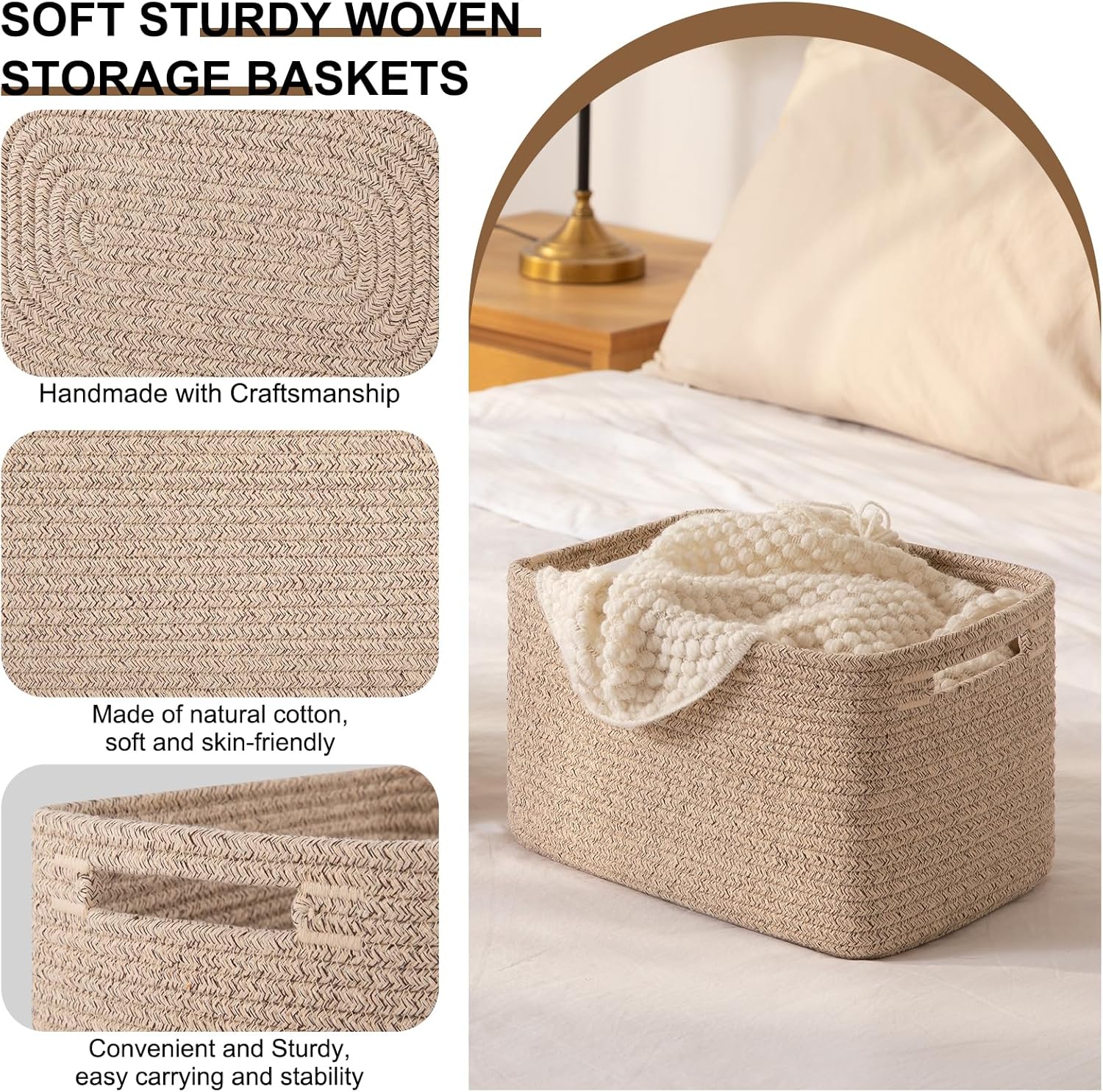 Storage Baskets for Organizing, Woven Decorative Baskets for Shelves - Books, Towels, and Clothes, Cotton Rope Toy