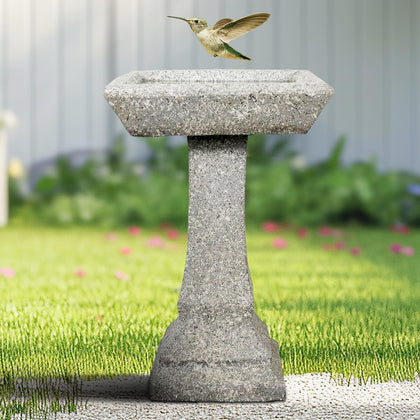 Freestanding Birdbaths Outdoor - 15”Dia.X 22.8”Tall Concrete Standing Garden Bird Bath Feeder Bowl with Pedestal