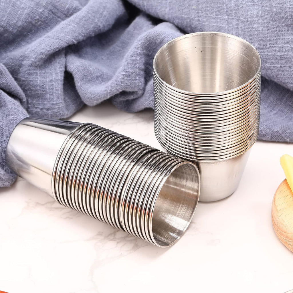 50 Pack Metal Ramekin Small Stainless Steel Sauce Cup, 1.5 Oz, 2 Oz