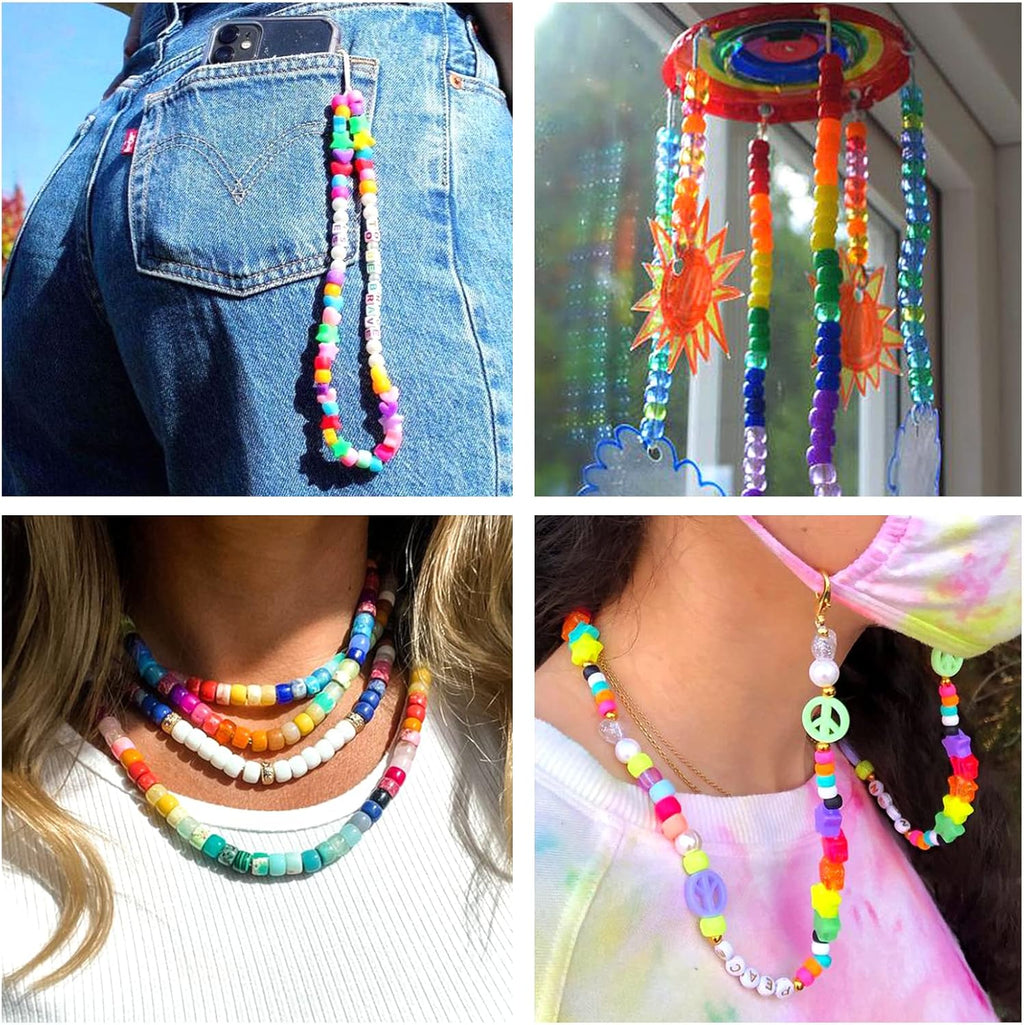 48 Colors Bracelet Making Kit Pony Beads 4000pcs Kandi Beads for Friendship Bracelet Making Kit 2400 Plastic Rainbow