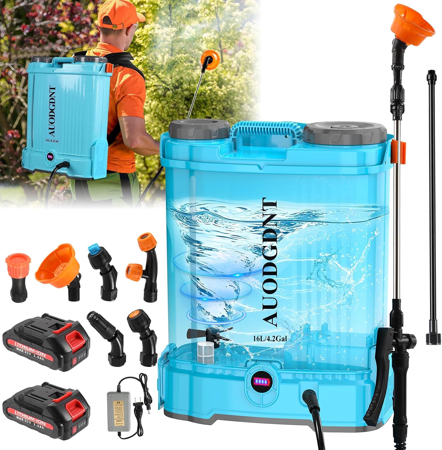 Battery Powered Backpack Sprayer 4.2 Gallon with Auto-Mixing System, Dual Battery System, Compatible with Makita 21V