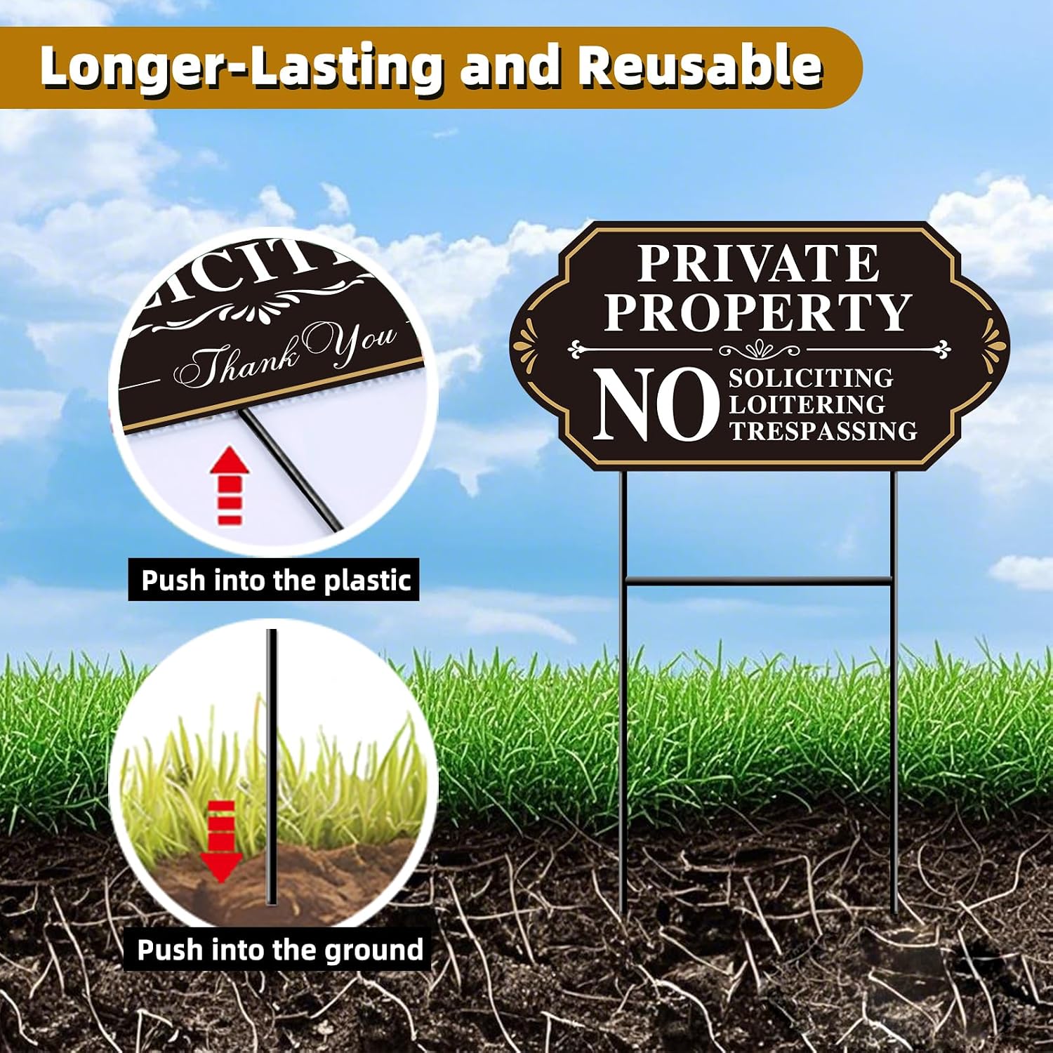 Private Property No Soliciting Sign for House, No Soliciting Yard Sign, 2-Pack 14"x7" Double-Sided H-Stake Metal