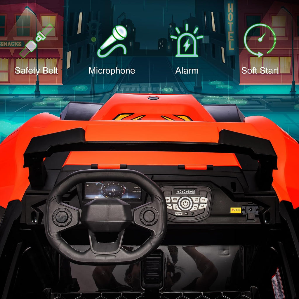 24V Ride on Car Toys for Big Kids, 4 Wheeler Electric Off-Road UTV Trucks with 2-Seater, LED Lights, Music and Remote