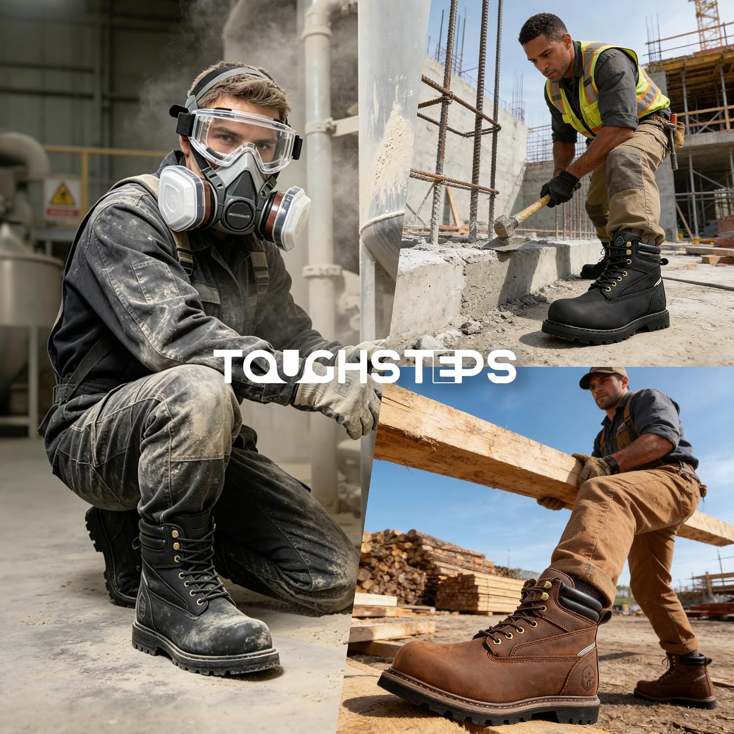 Steel Toe Work Boots for Men 6 Inch Waterproof Non Slip Rubber Comfort Leather Safety Durable Industrial Construction