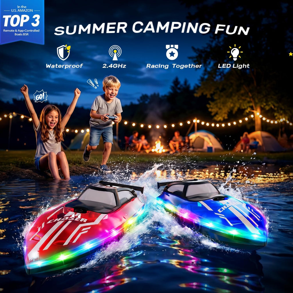 RC Boat for Kids, Remote Control Boat with LED Lights for Pool | 2.4GHz Dual Motors Remote Controlled Electric Boat