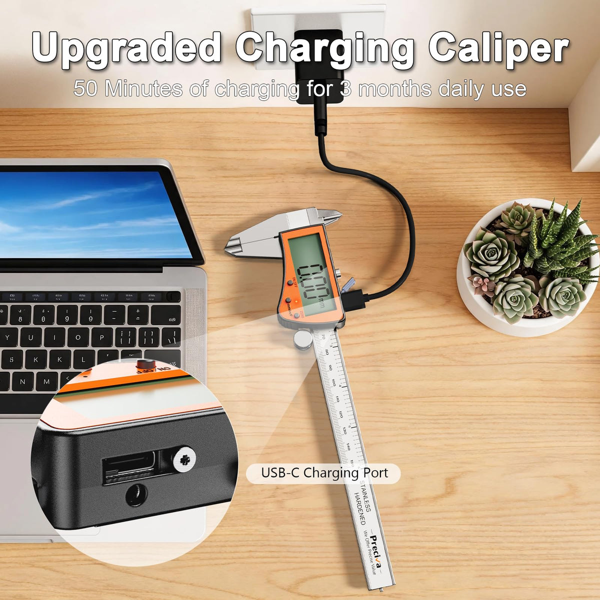Preciva Digital Caliper 6 inch,Rechargeable Caliper with Oversized