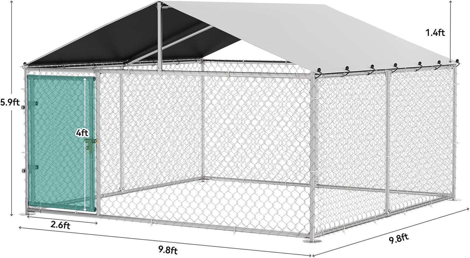 10'x10' Outdoor Dog Enclosure with Metal Dog Gate, Dog Kennel Outside with Roof, Dog Fence Outdoor for Yard