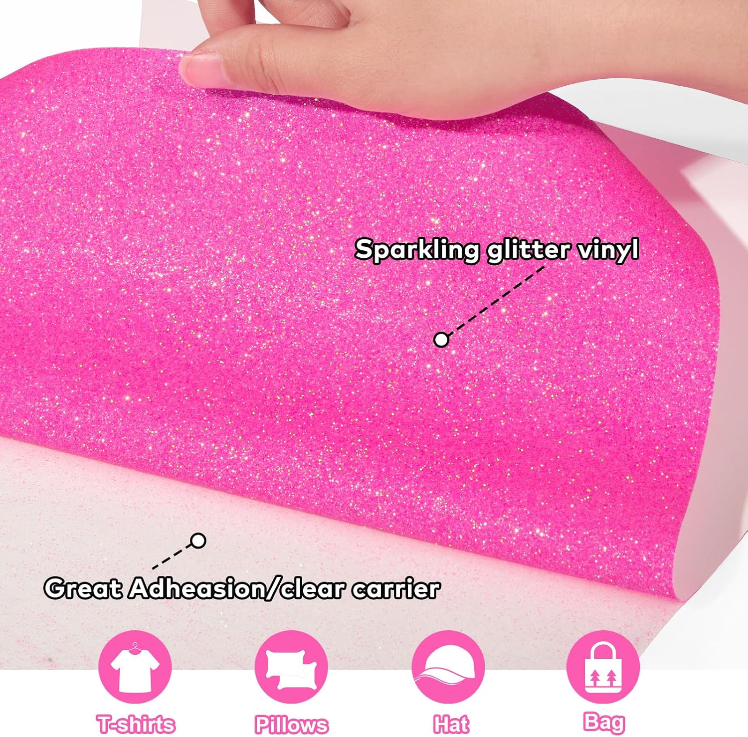 Pink Glitter HTV Hot Pink Heat Transfer Vinyl Roll,10" x 5ft Sparkle Iron on Vinyl Rolls for Heat Press Design