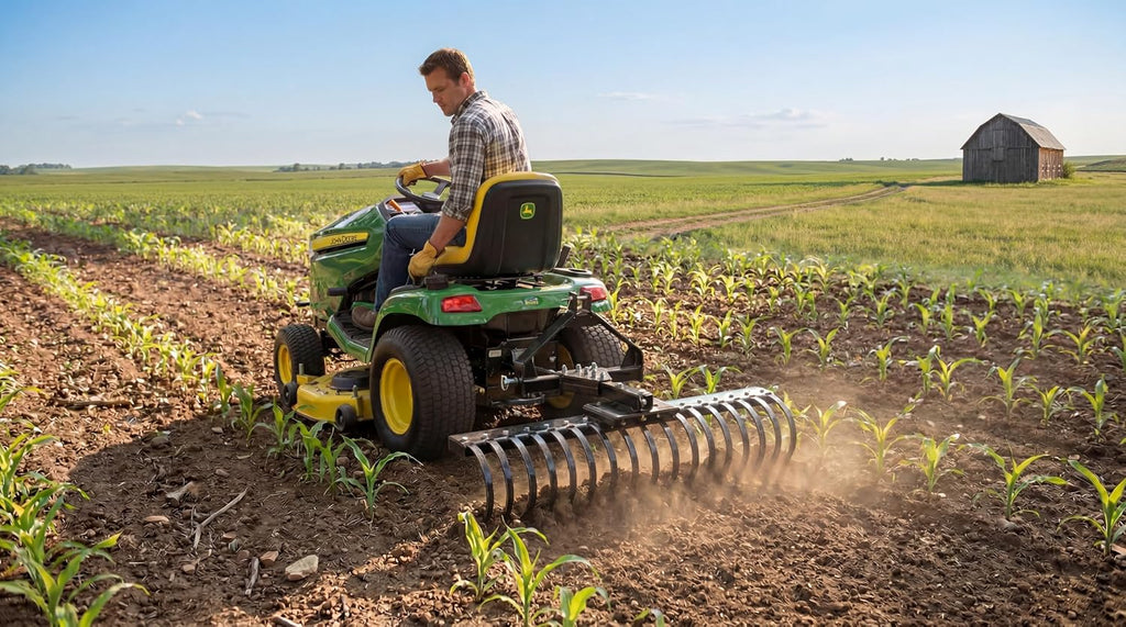 IMPACT IMPLEMENTS Cat-0 Agricultural Field Landscape Rake with Spring Steel Tines for Quick Clearing of Field Debris